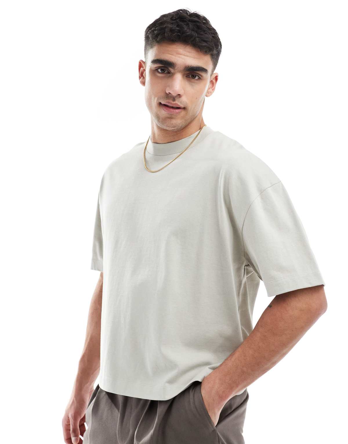 ASOS DESIGN heavyweight oversized boxy t-shirt 240gsm in light grey - STONE