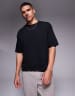 Pull&Bear wide leg stripe sweatpants in black