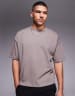 ASOS DESIGN boxy oversized half zip borg sweatshirt with abstract print in khaki