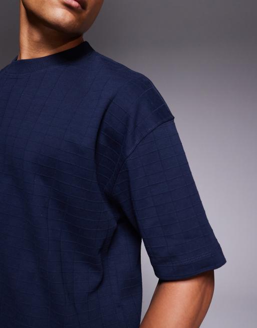 ASOS DESIGN heavyweight oversized boxy t-shirt in navy square texture, 4 of 5