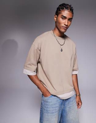 asos ASOS DESIGN heavyweight oversized boxy t-shirt with contrast in beige