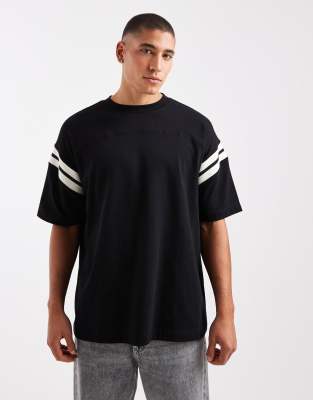 Asos Design Heavyweight Oversized Boxy T-shirt With Contrast Panel In Black
