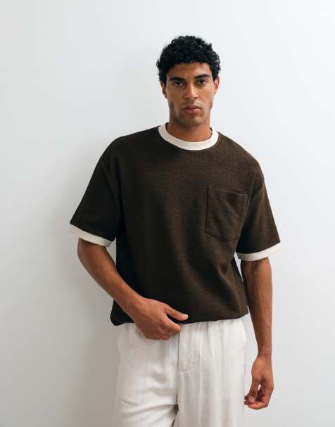 ASOS DESIGN heavyweight oversized boxy t-shirt with contrast stitch in brown texture - view 1