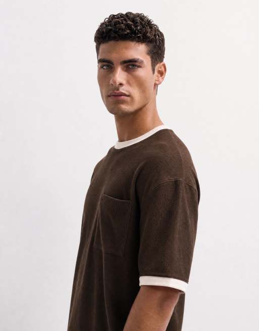 ASOS DESIGN heavyweight oversized boxy t-shirt with contrast stitch in brown texture, 8 of 10