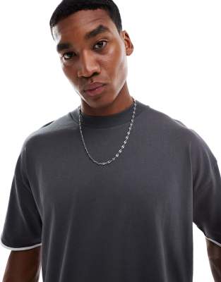 Asos Design Heavyweight Oversized Boxy T-shirt With Contrast White Binding