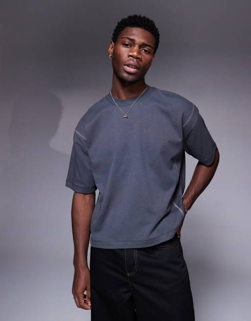ASOS DESIGN heavyweight oversized boxy tee with contrast seam 240gsm in charcoal