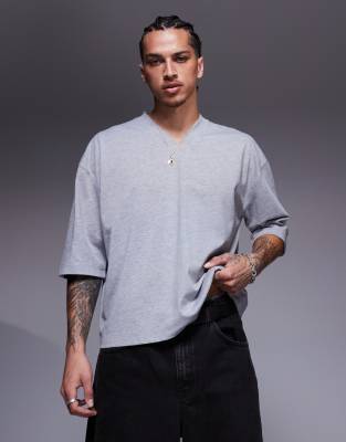 Asos Design Heavyweight Oversized Boxy V Neck T-shirt In Gray