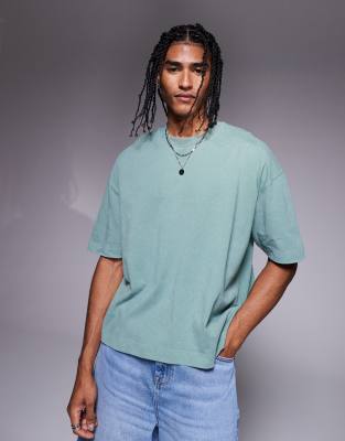 Asos Design Heavyweight Oversized Boxy Washed T-shirt 220gsm In Green