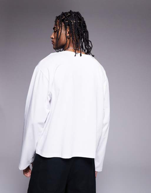 ASOS DESIGN heavyweight oversized boxy wide neck long sleeve T-shirt in white   , 2 of 4