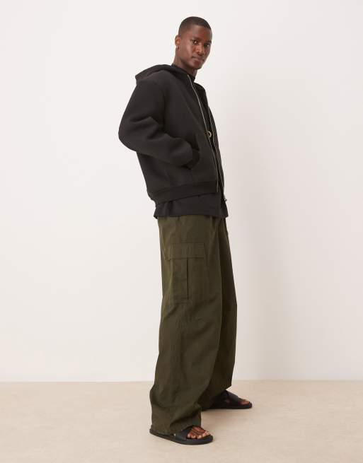 ASOS DESIGN heavyweight scuba boxy oversized zip up hoodie in black