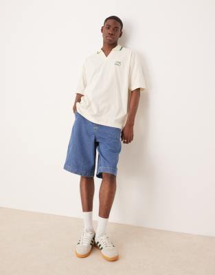 Asos Design Heavyweight Oversized Camp Collar Polo Shirt With Applique