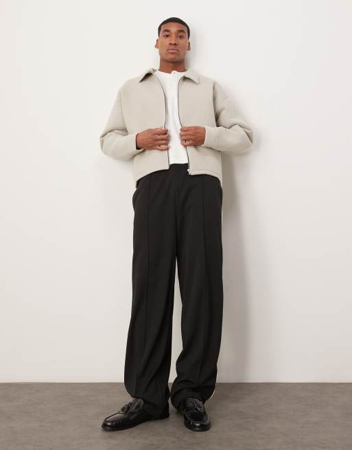 ASOS DESIGN heavyweight oversized coach jacket in textured scuba in neutral