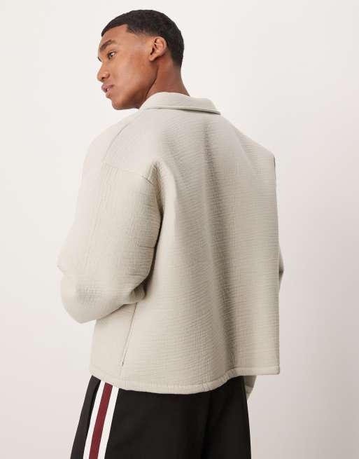 ASOS DESIGN heavyweight oversized coach jacket in textured scuba in neutral