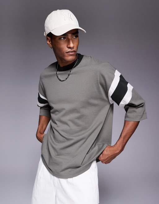 ASOS DESIGN heavyweight oversized contrast panels t-shirt in khaki