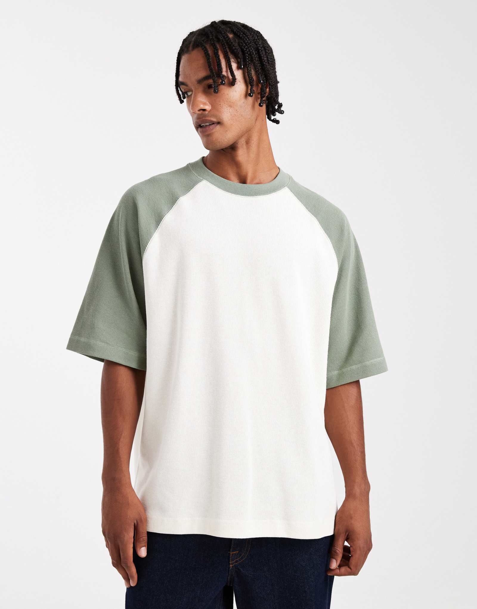 Контрастная футболка-реглан с кремовой текстурой от ASOS DESIGN heavyweight oversize