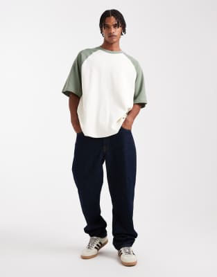 Asos Design Heavyweight Oversized Contrast Raglan T-shirt In Multi