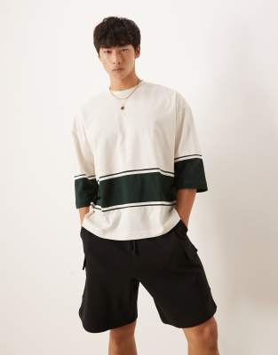 ASOS DESIGN heavyweight oversized contrast T-shirt in cream and green - view 1