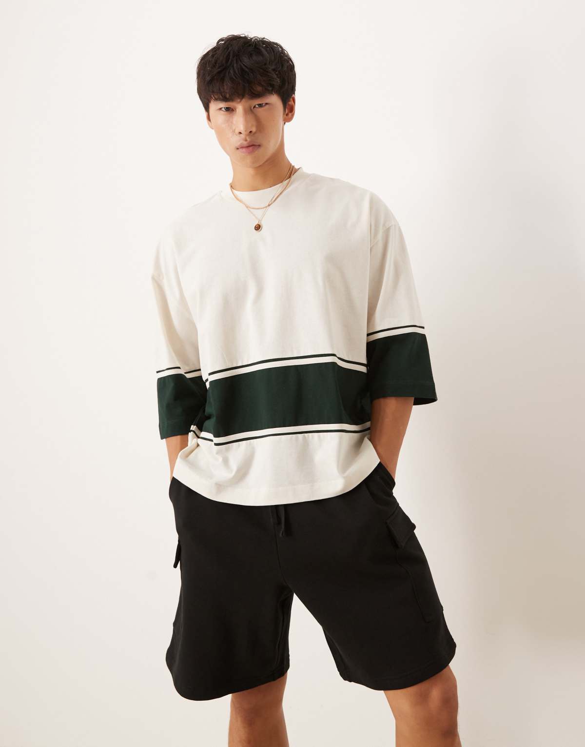 ASOS DESIGN heavyweight oversized contrast t-shirt in cream and green