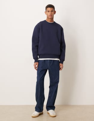 Asos Design Heavyweight Oversized Crew Neck Sweatshirt In Blue