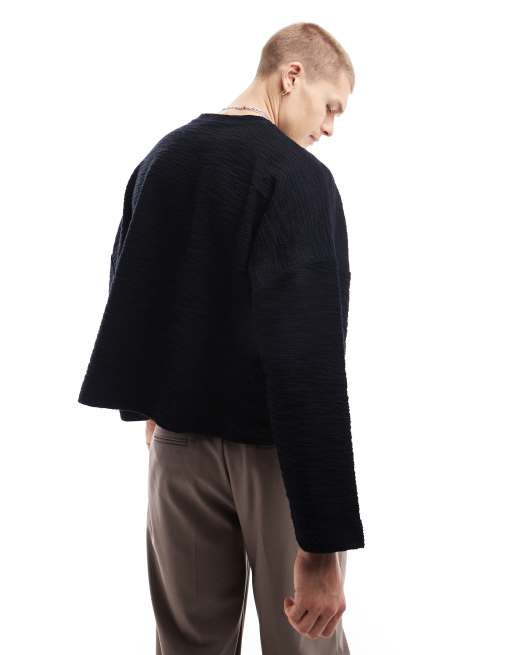 ASOS DESIGN heavyweight oversized cropped long sleeve t-shirt in textured neppy brown, 2 of 4