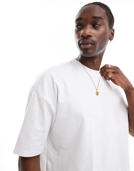 ASOS DESIGN heavyweight oversized cropped T-shirt with dropped shoulder in 240gsm white, 3 of 4