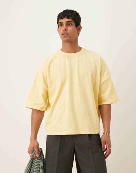 ASOS DESIGN heavyweight oversized drop shoulder boxy t-shirt in lemon - view 1