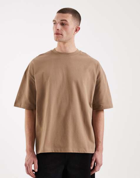 ASOS DESIGN heavyweight oversized drop shoulder t-shirt in brown 