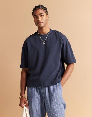 Asos Design Heavyweight Oversized Drop Shoulder T-shirt In Navy