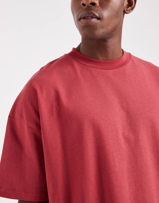 ASOS DESIGN heavyweight oversized drop shoulder t-shirt in red  , 5 of 5