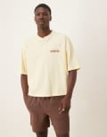 [ASOS DESIGN] ASOS DESIGN heavyweight oversized drop shoulder t-shirt with print detail in yellow L Butter yellow