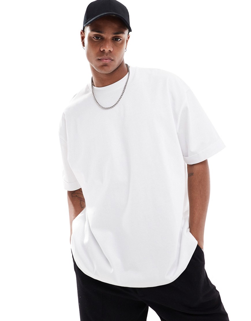 ASOS DESIGN heavyweight oversized fit t-shirt with roll sleeve in white