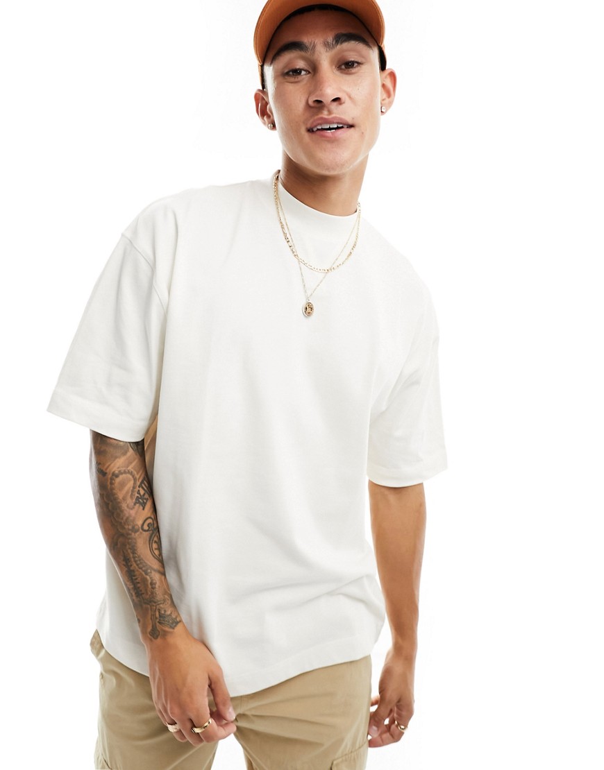 ASOS DESIGN heavyweight oversized fit t-shirt with turtle neck in ecru-Neutral