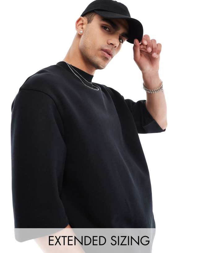 ASOS DESIGN - heavyweight oversized fixed hem short sleeve sweatshirt in black