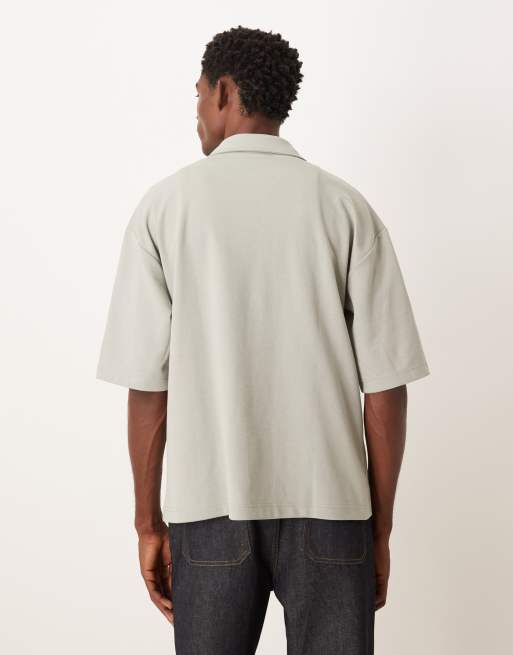ASOS DESIGN heavyweight oversized half sleeve revere polo in sage soft touch, 3 of 5