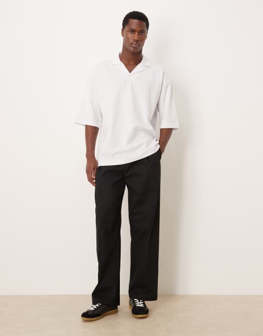 ASOS DESIGN heavyweight oversized half sleeve revere polo in white soft touch, 2 of 5