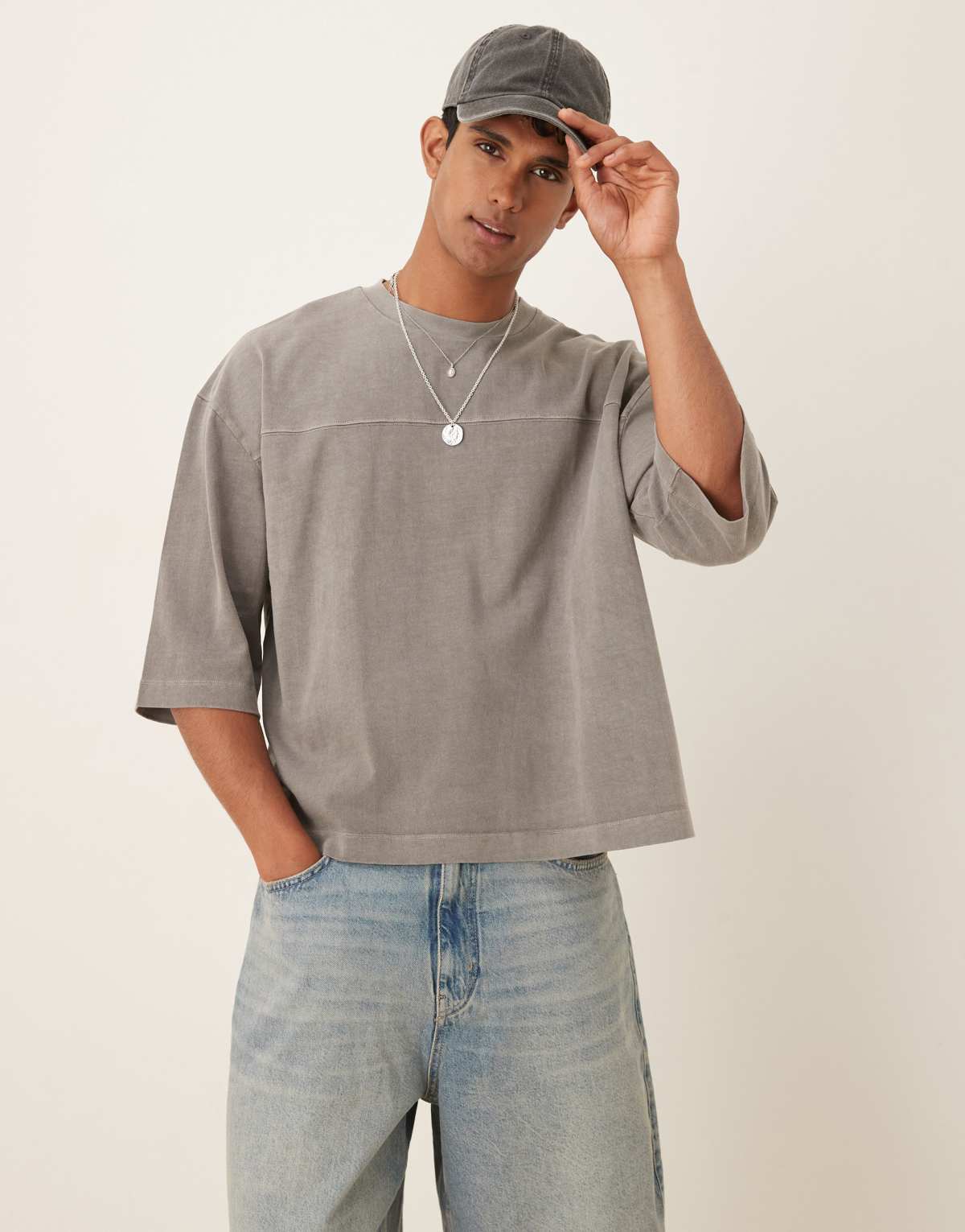 ASOS DESIGN heavyweight oversized half sleeve t-shirt in charcoal