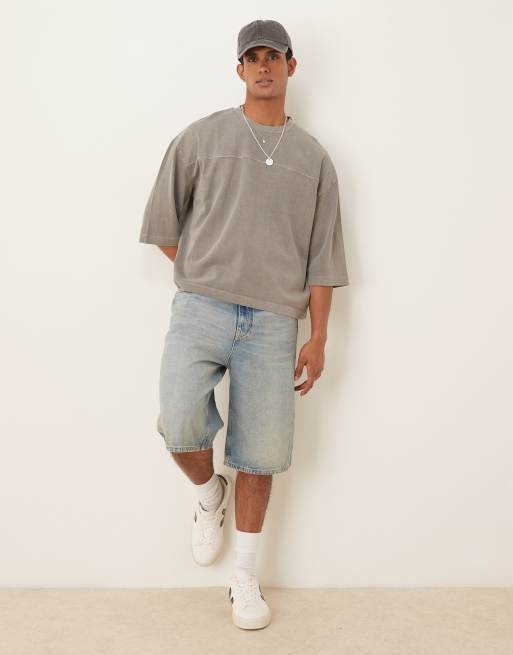 ASOS DESIGN heavyweight oversized half sleeves t-shirt in charcoal