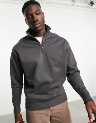 ASOS DESIGN heavyweight oversized half zip sweatshirt in brown