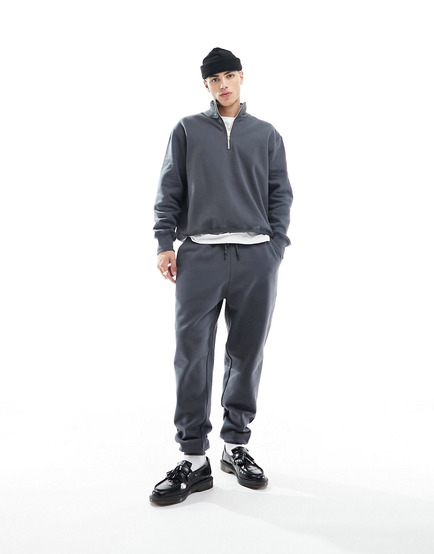 ASOS DESIGN heavyweight oversized half zip sweatshirt in washed black-Grey