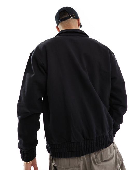 ASOS DESIGN heavyweight oversized harrington jacket with pockets in black