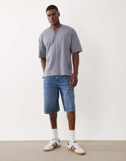 ASOS DESIGN heavyweight oversized Henley t-shirt with 98 graphic in washed grey, 2 of 5