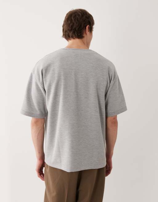 ASOS DESIGN heavyweight oversized Henley t-shirt with chest embroidery in grey marl, 3 of 5