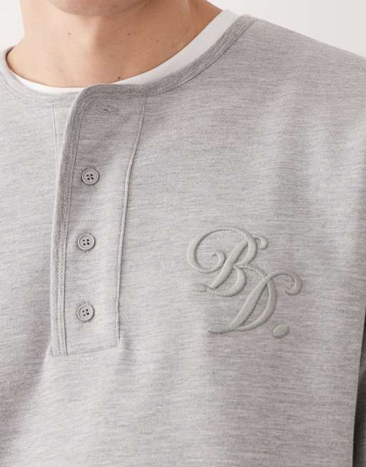 ASOS DESIGN heavyweight oversized Henley t-shirt with chest embroidery in grey marl, 5 of 5