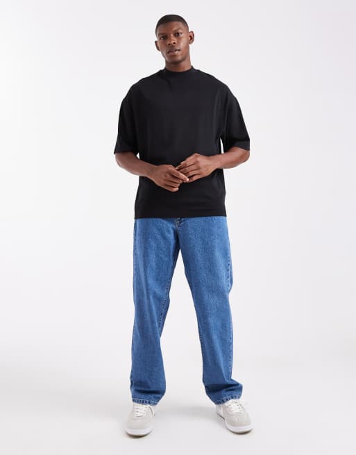 ASOS DESIGN heavyweight oversized high neck t-shirt in black