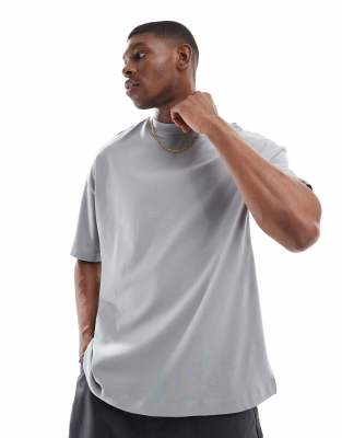 Asos Design Heavyweight Oversized High Neck T-shirt In Gray