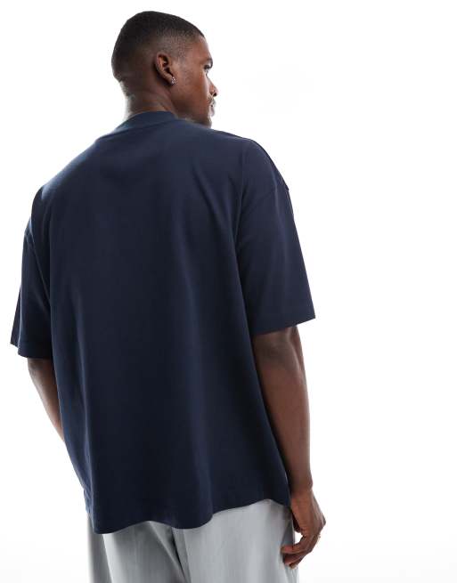 ASOS DESIGN heavyweight oversized high neck T-shirt in navy 