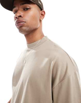 Asos Design Heavyweight Oversized High Neck T-shirt In Neutral