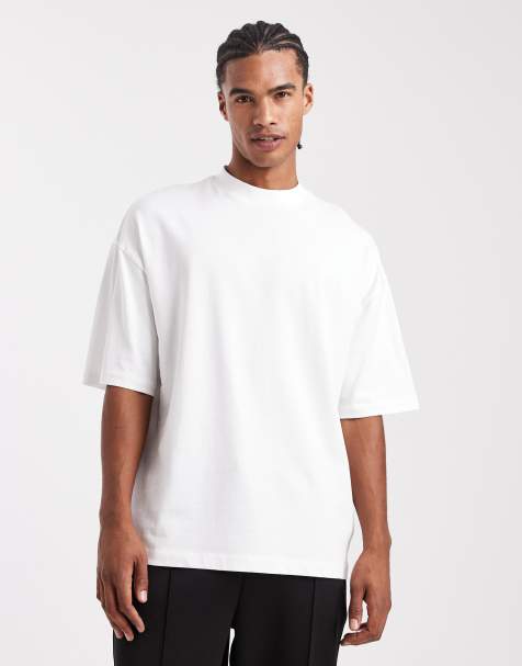 ASOS DESIGN heavyweight oversized high neck t-shirt in white - view 1