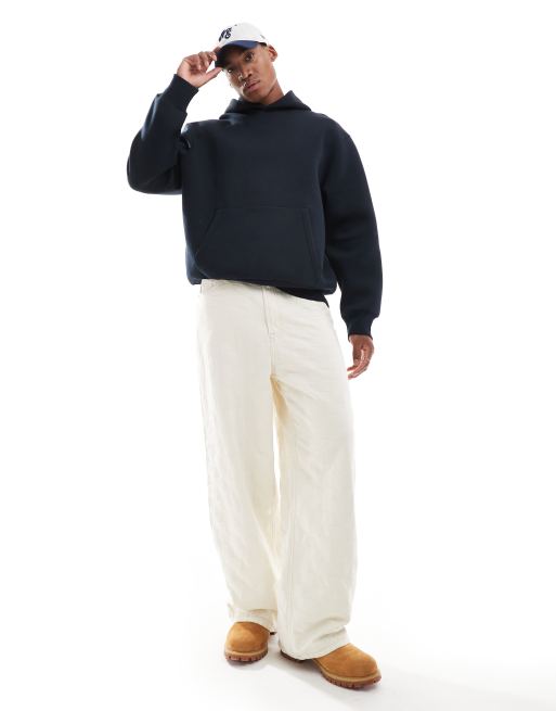 ASOS DESIGN heavyweight oversized hoodie in scuba-style fabric in navy, 4 of 4