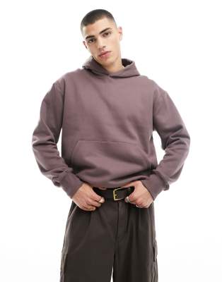 Asos Design Heavyweight Oversized Hoodie In Washed Brown